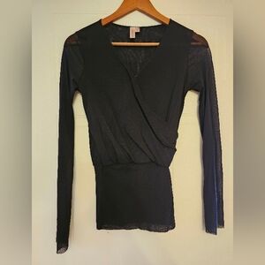 Sweet Pea Black Long Sleeve Wrap Blouse
